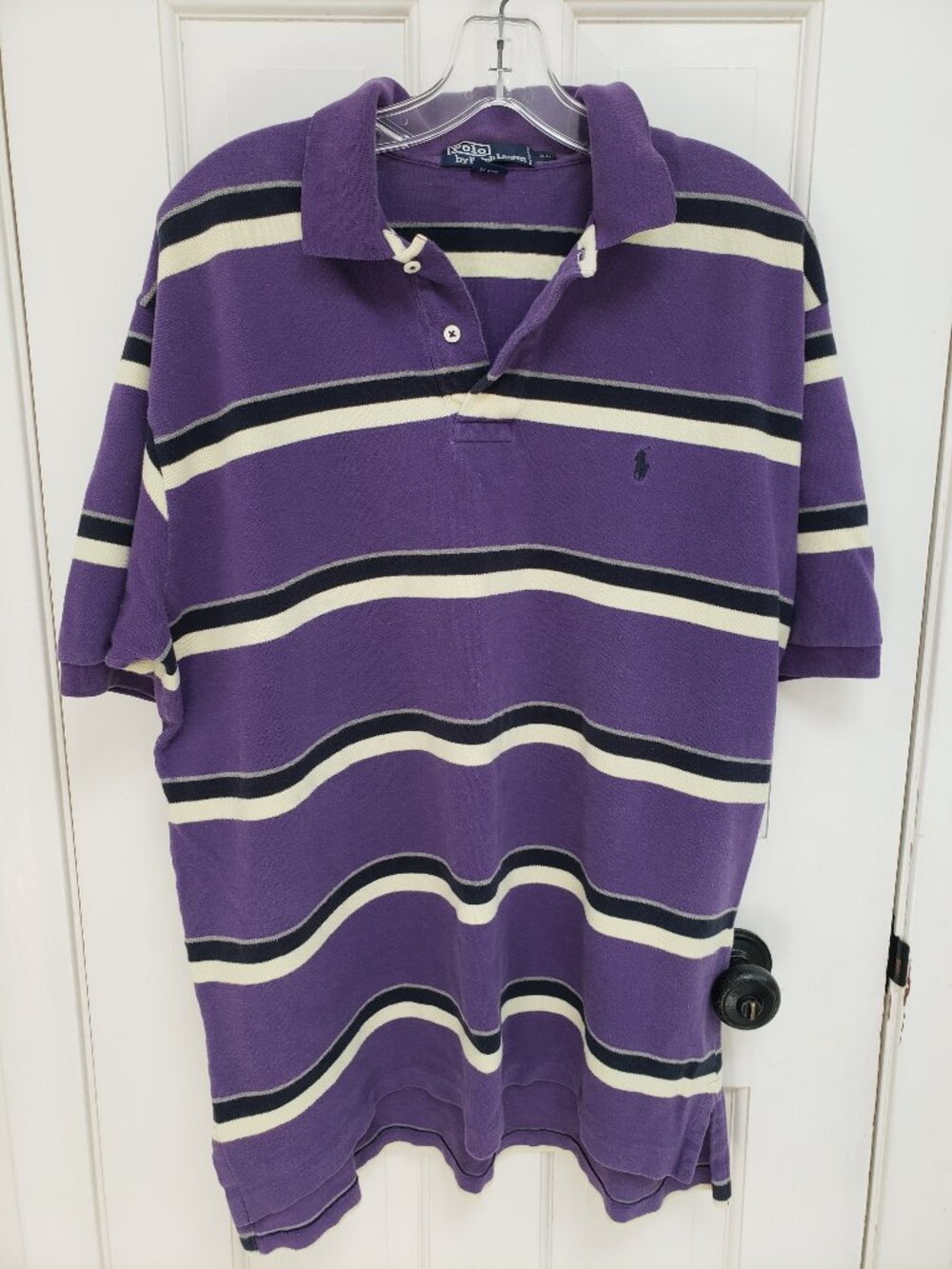 Polo Ralph Lauren Purple Striped vintage Rugby Polo Shirt XL Pony Cotton